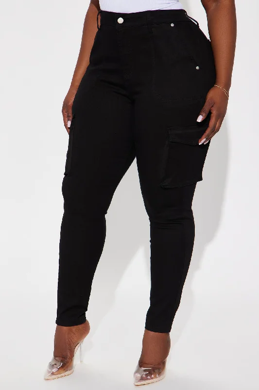 Kathleen High Rise Cargo Skinny Pant - Black