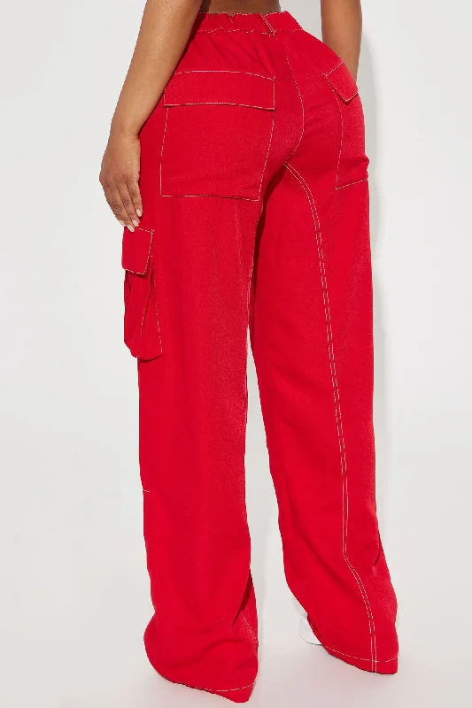 Keep Me Entertained Wide Leg Cargo Pant - Red