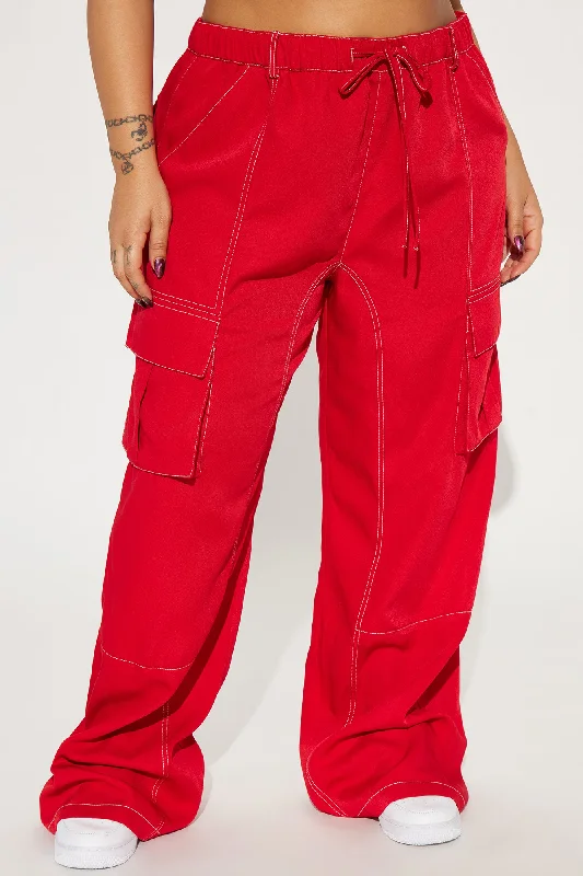 Keep Me Entertained Wide Leg Cargo Pant - Red