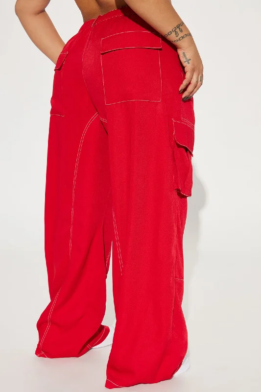 Keep Me Entertained Wide Leg Cargo Pant - Red