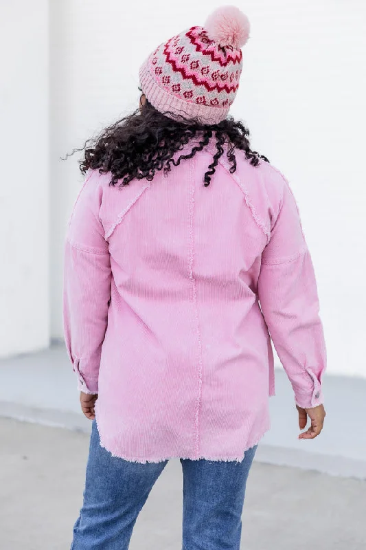 Keep Me Grounded Pink Frayed Edge Cord Shacket