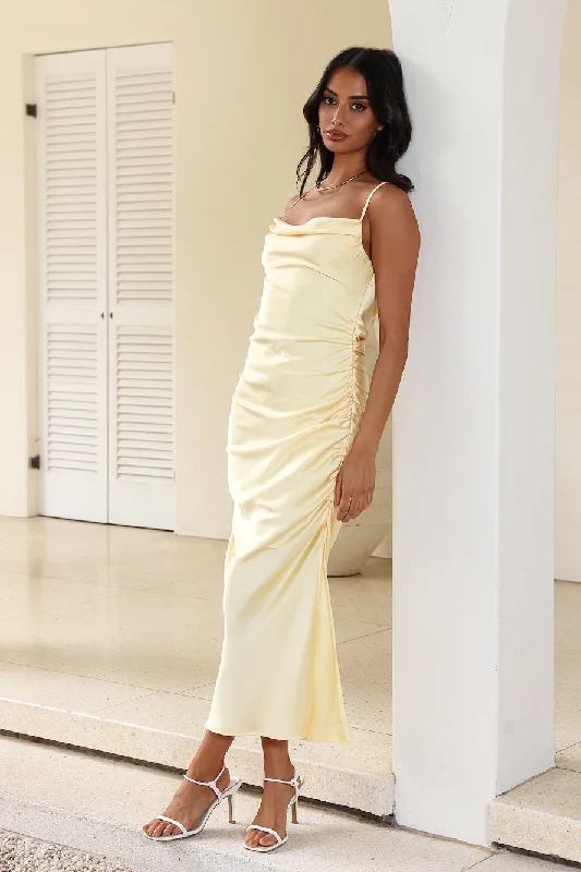 Keep Shining Satin Midi Dress Yellow