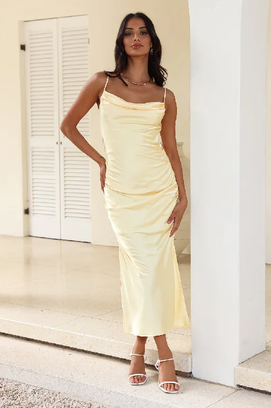 Keep Shining Satin Midi Dress Yellow