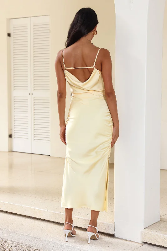 Keep Shining Satin Midi Dress Yellow