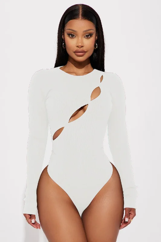 Kim Long Sleeve Cut Out Bodysuit  - White