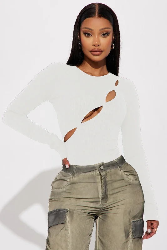 Kim Long Sleeve Cut Out Bodysuit  - White