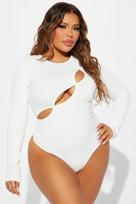 Kim Long Sleeve Cut Out Bodysuit  - White