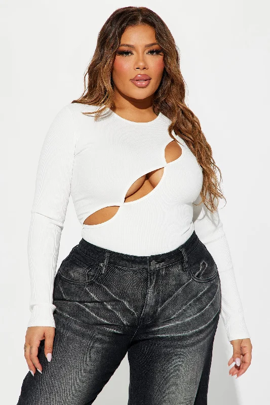 Kim Long Sleeve Cut Out Bodysuit  - White