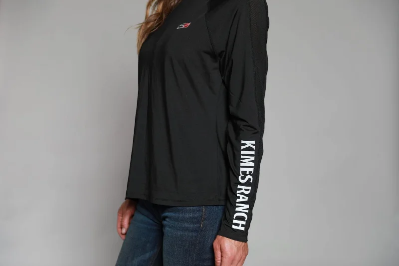 Kimes Ranch Womens K1 Tech Tee Black Polyester Blend L/S T-Shirt