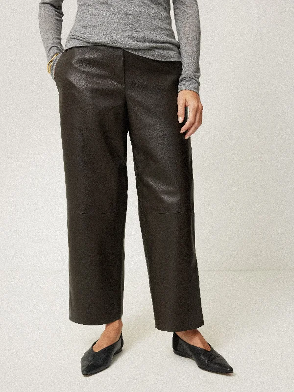 Leather Flat Front Trouser | Dark Olive