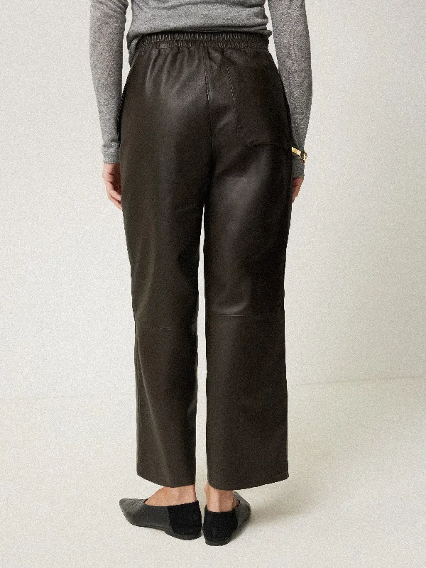 Leather Flat Front Trouser | Dark Olive