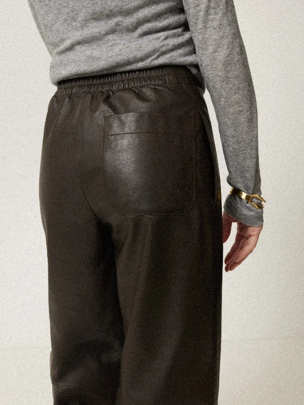 Leather Flat Front Trouser | Dark Olive