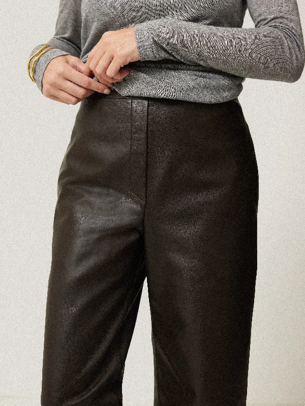 Leather Flat Front Trouser | Dark Olive