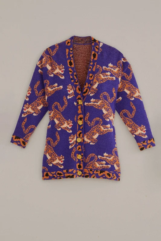 Navy Blue Leopards Knit Cardigan