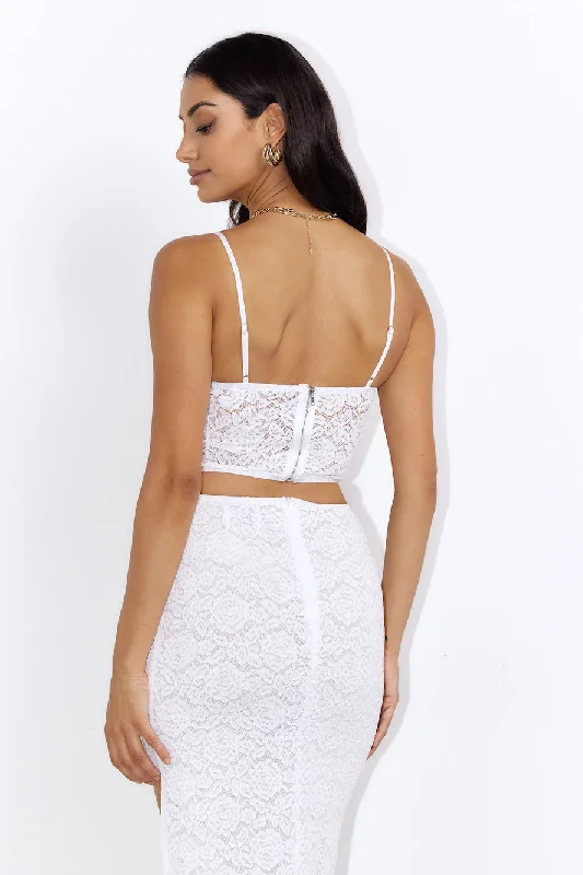 Let's Go Party Lace Crop Top White