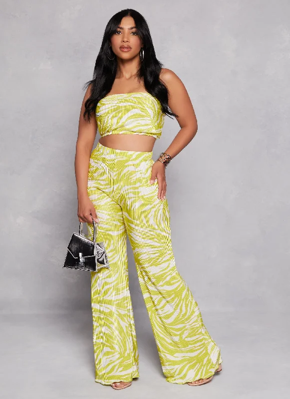 Plisse Printed Wide Leg Pants