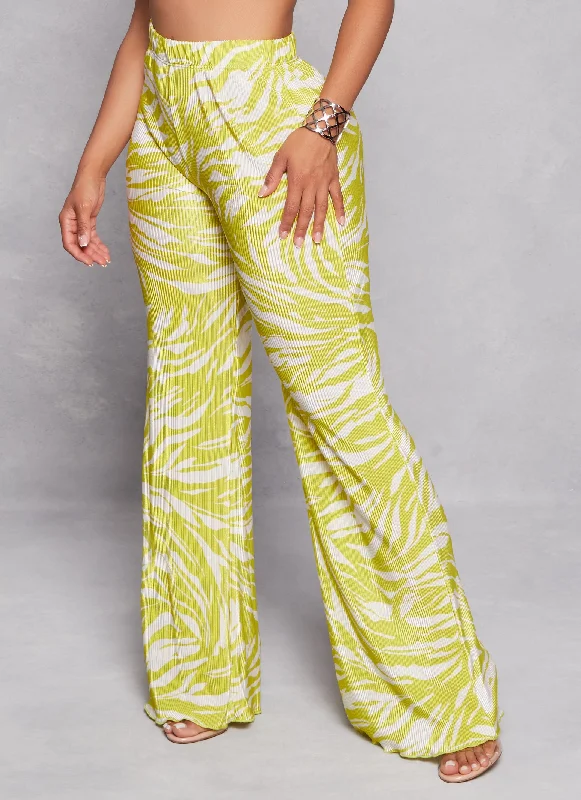 Plisse Printed Wide Leg Pants