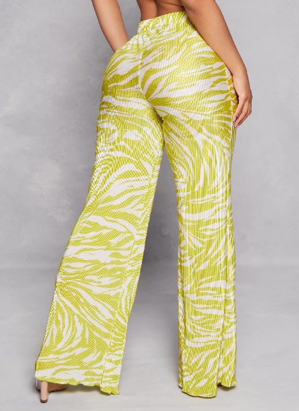 Plisse Printed Wide Leg Pants