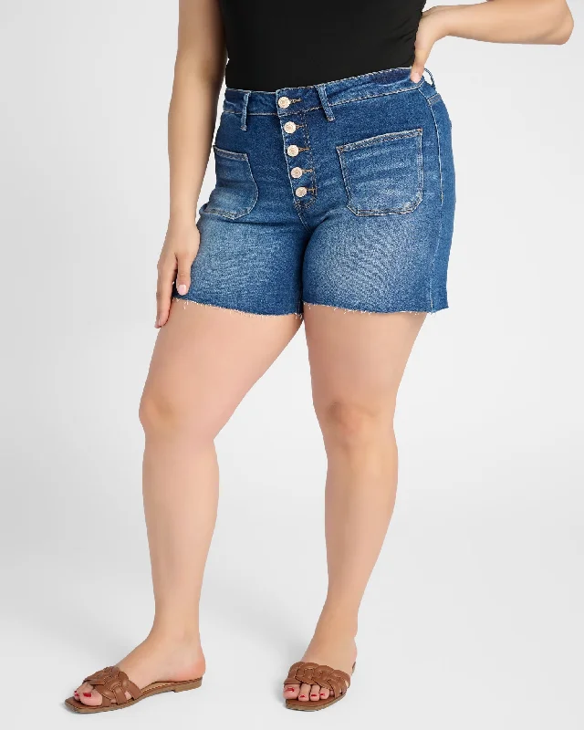 Plus Size High Rise Shorts with Patch Pockets