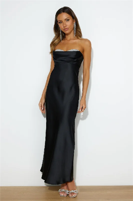 Luxe Dance Satin Maxi Dress Black