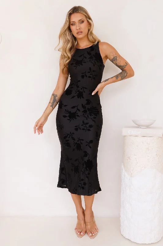 Luxurious Evening Midi Dress Black