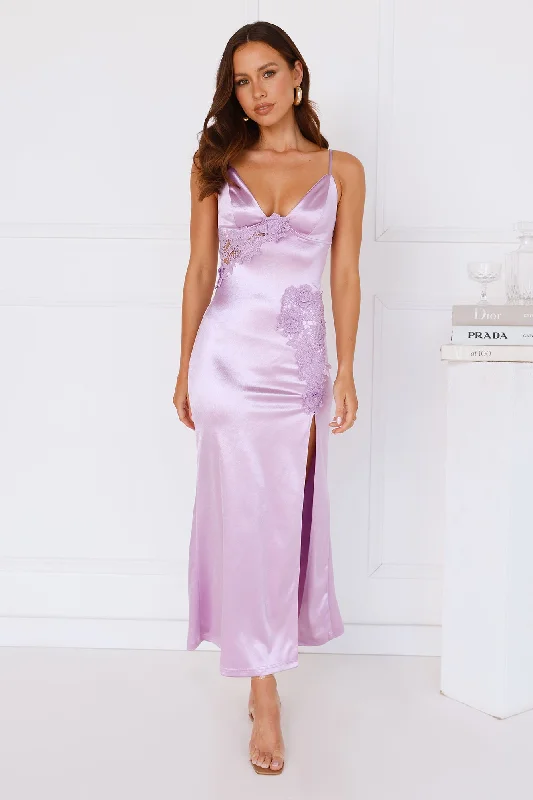 Magnetic Connection Satin Maxi Dress Lilac