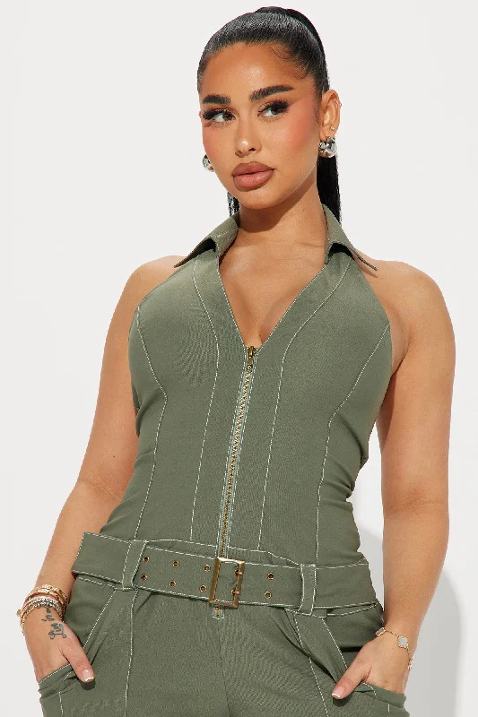 Make It Happen Cargo Jumpsuit - Olive