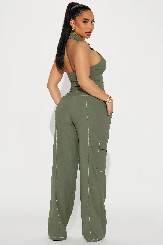 Make It Happen Cargo Jumpsuit - Olive