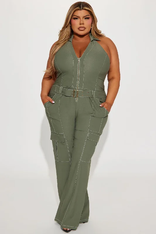 Make It Happen Cargo Jumpsuit - Olive