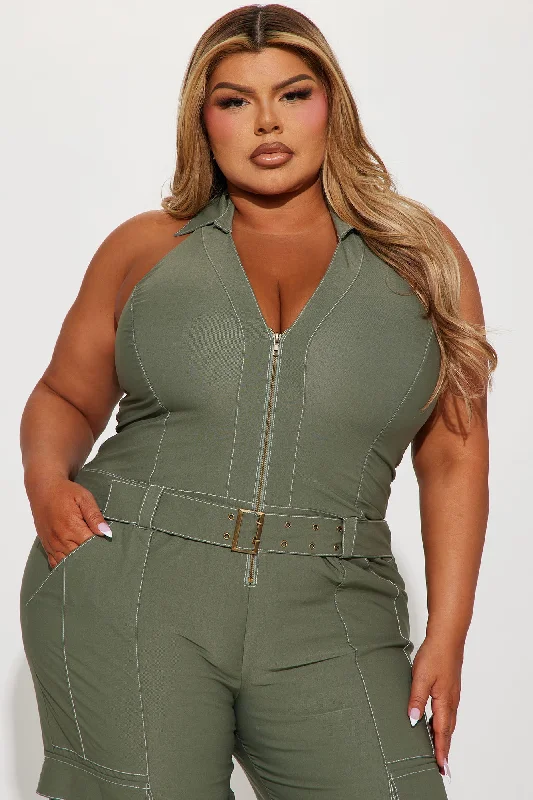 Make It Happen Cargo Jumpsuit - Olive