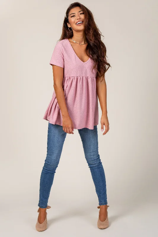 Mauve Swiss Dot Peplum Top