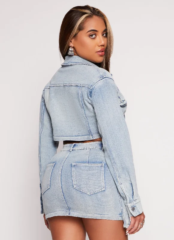 Fringe Cargo Pocket Denim Jacket