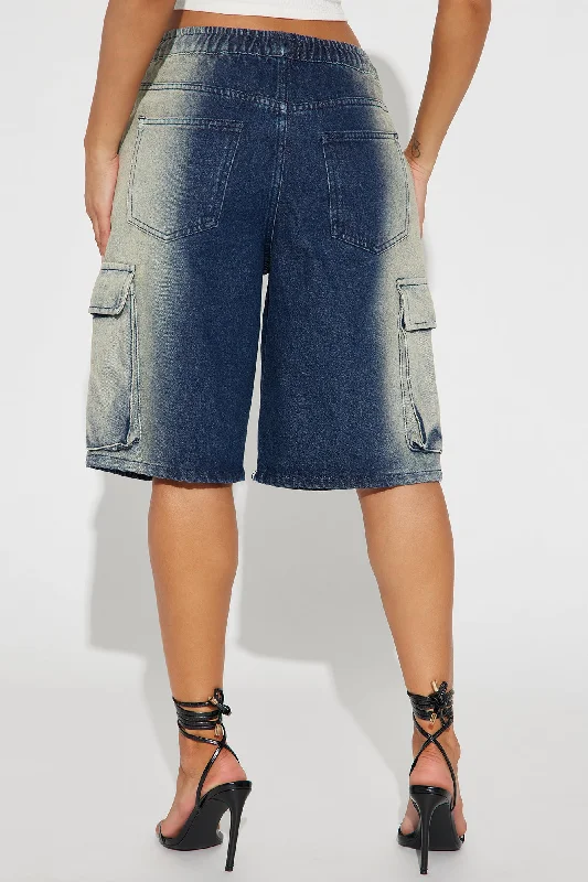 Met His Match Elastic Waist Denim Jorts - Dark Wash