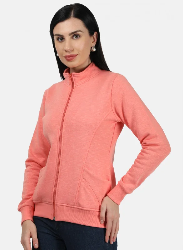 Women Peach Plain Sweatshirt