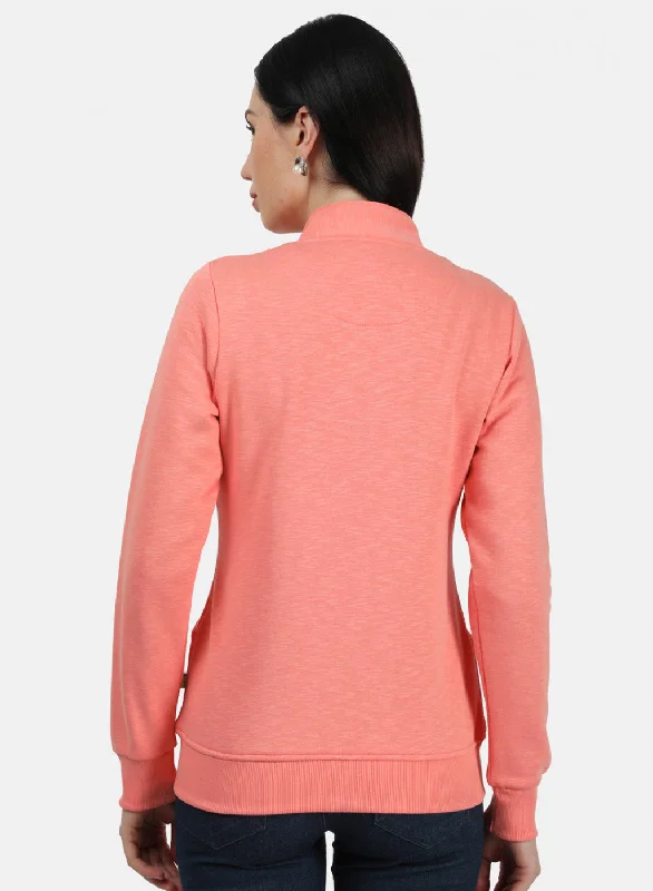 Women Peach Plain Sweatshirt