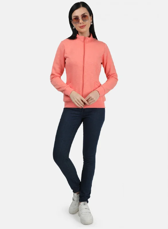 Women Peach Plain Sweatshirt