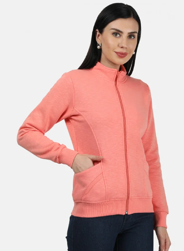 Women Peach Plain Sweatshirt