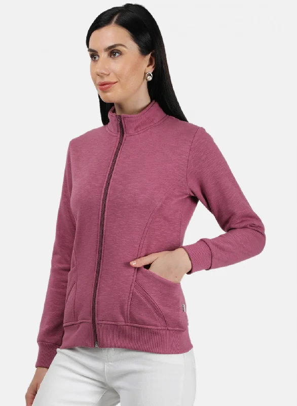 Women Pink Plain Sweatshirt