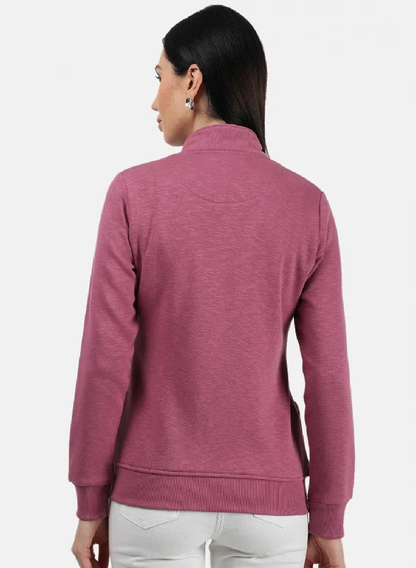 Women Pink Plain Sweatshirt