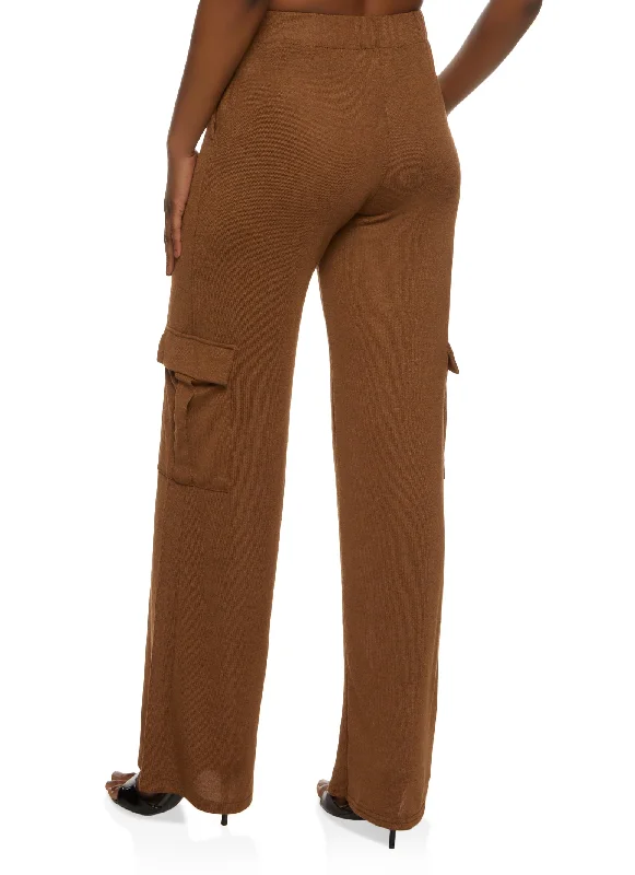 Brushed Knit Cargo Pocket Wide Leg Pants