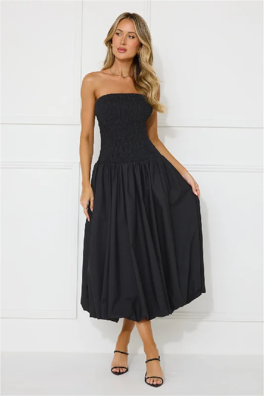 Modern Girl Style Strapless Bubble Midi Dress Black