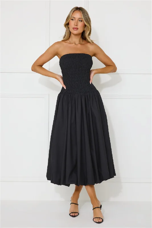 Modern Girl Style Strapless Bubble Midi Dress Black