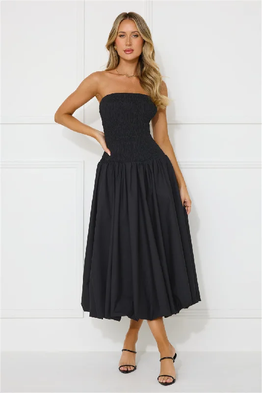 Modern Girl Style Strapless Bubble Midi Dress Black