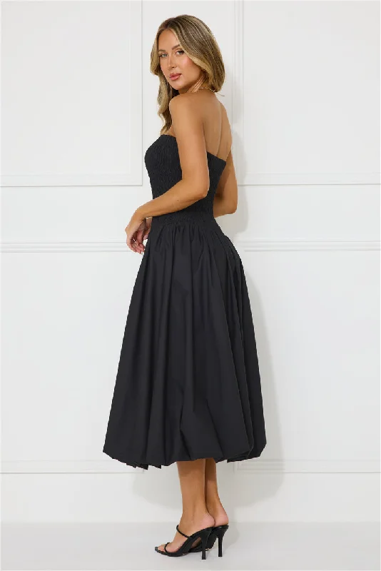 Modern Girl Style Strapless Bubble Midi Dress Black