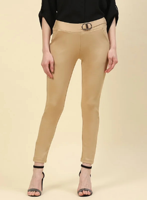 Women Beige Plain Jegging