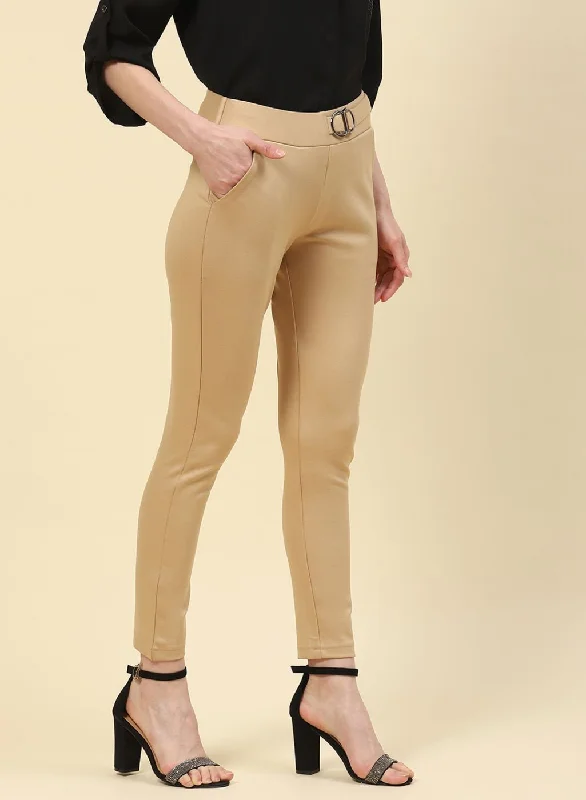 Women Beige Plain Jegging