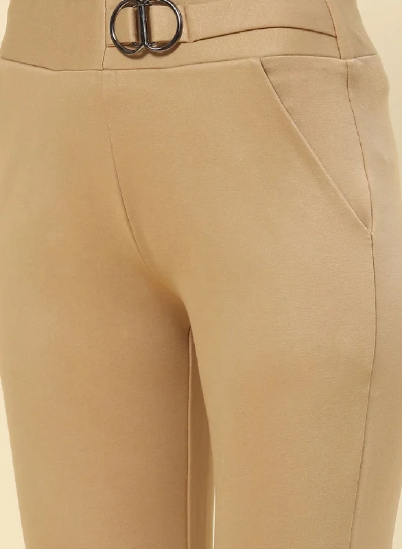 Women Beige Plain Jegging