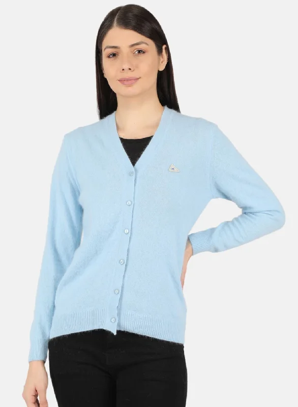 Women Blue Solid Cardigan