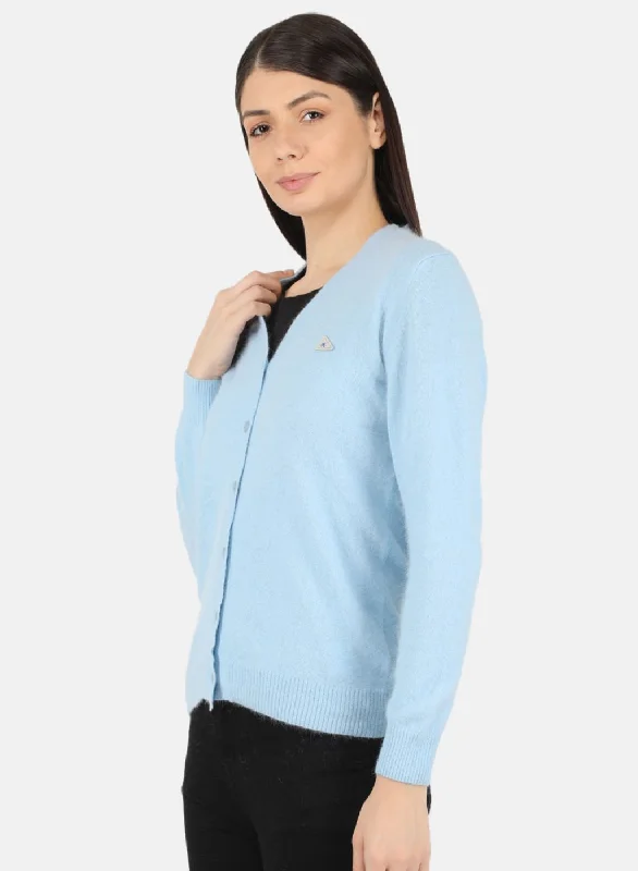 Women Blue Solid Cardigan