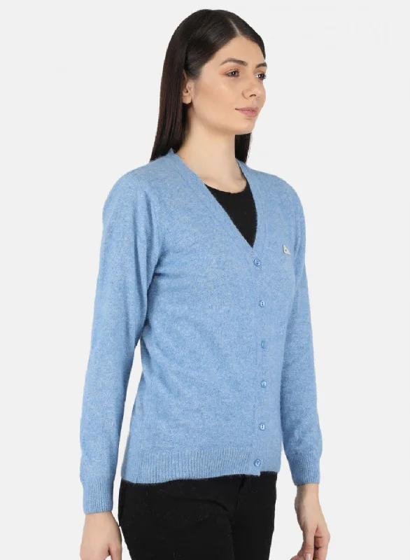 Women Blue Solid Cardigan